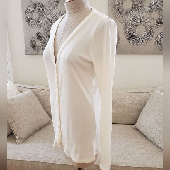 NEW! Rebecca Taylor Ribbed Pima Cotton V-Neck Cardigan - size Large in Ivory. - Picture 6 of 13